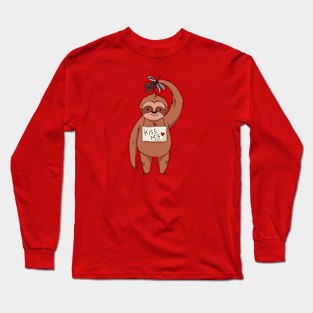 Merry Slothmas // Cute Christmas Sloth with Mistletoe Long Sleeve T-Shirt